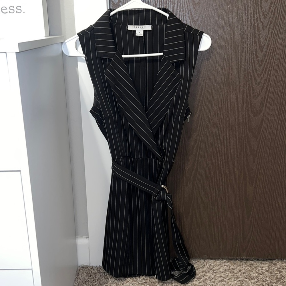 Black and white Belted Romper